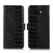 For Google Pixel 9a Crocodile Top Layer Cowhide Leather Phone Case(Black)