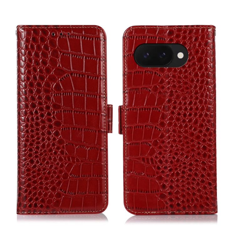 For Google Pixel 9a Crocodile Top Layer Cowhide Leather Phone Case(Red)
