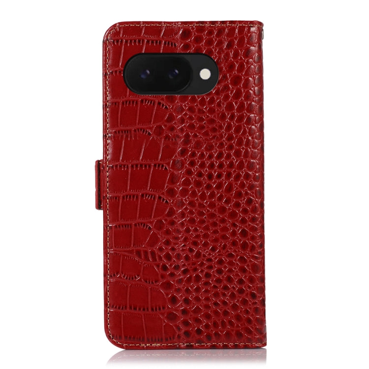 For Google Pixel 9a Crocodile Top Layer Cowhide Leather Phone Case(Red)