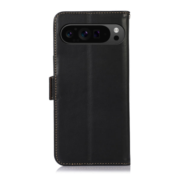 For Google Pixel 9 Pro Crazy Horse Top Layer Cowhide Leather Phone Case(Black)