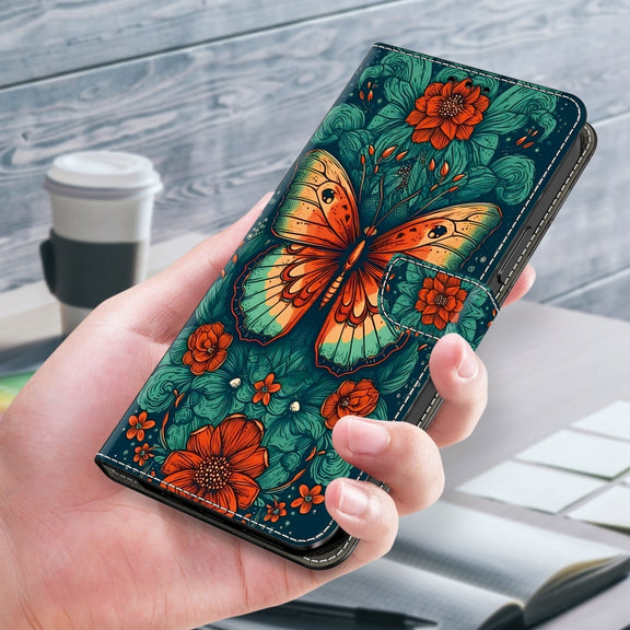 For Google Pixel 9 Crystal Painted Leather Phone case(Flower Butterfly)