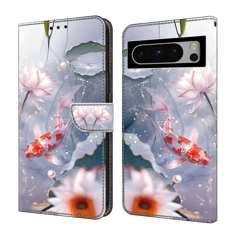 For Google Pixel 9 Pro Crystal Painted Leather Phone case(Koi)