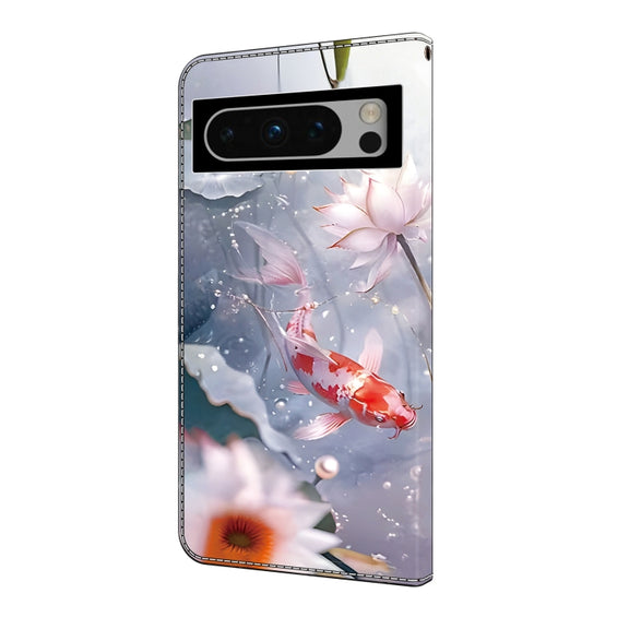 For Google Pixel 9 Pro Crystal Painted Leather Phone case(Koi)