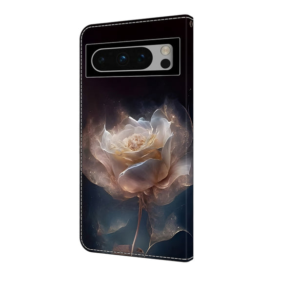 For Google Pixel 9 Pro Crystal Painted Leather Phone case(Peony)