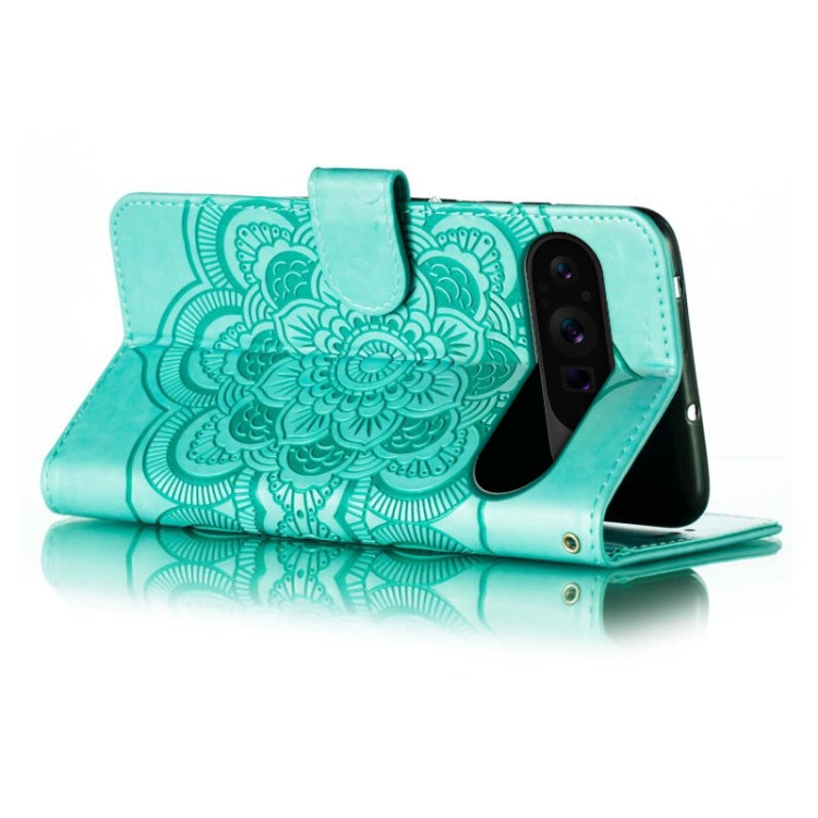 For Google Pixel 9 Pro Sun Mandala Embossing Pattern Phone Leather Case(Green)