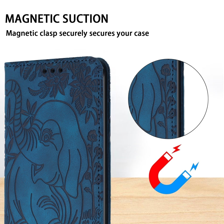 For iPhone 16 Pro Max Retro Elephant Embossed Leather Phone Case(Blue)
