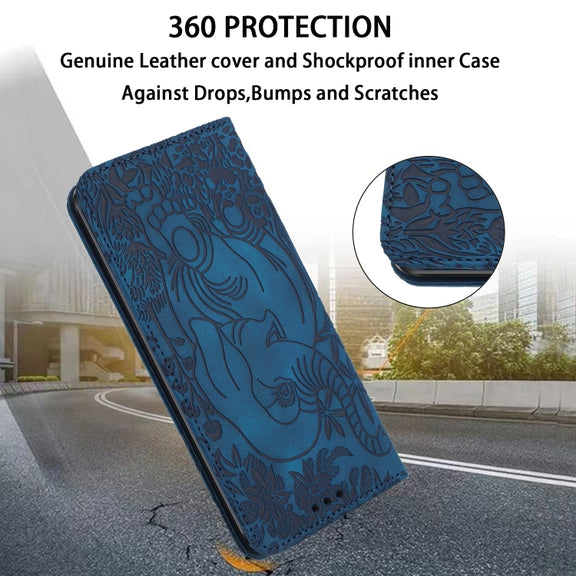 For iPhone 16 Pro Max Retro Elephant Embossed Leather Phone Case(Blue)