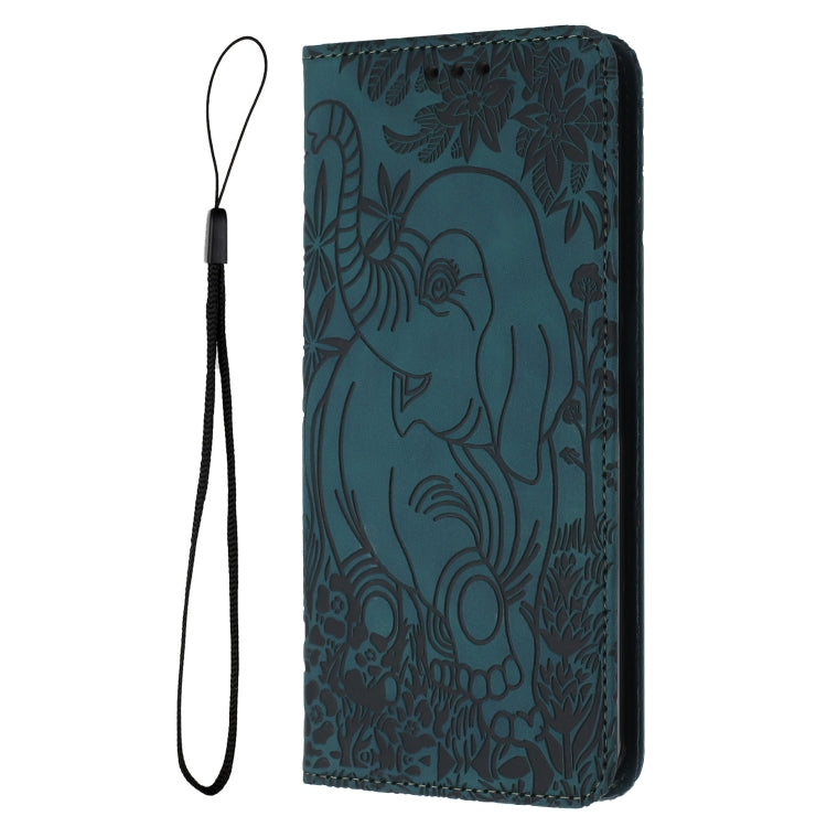 For iPhone 16 Pro Retro Elephant Embossed Leather Phone Case(Green)