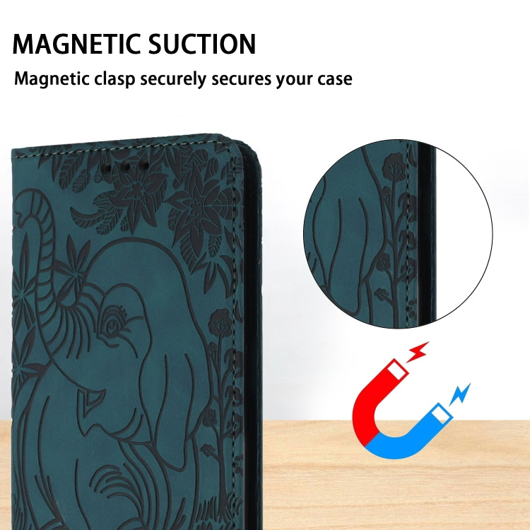 For iPhone 16 Pro Retro Elephant Embossed Leather Phone Case(Green)