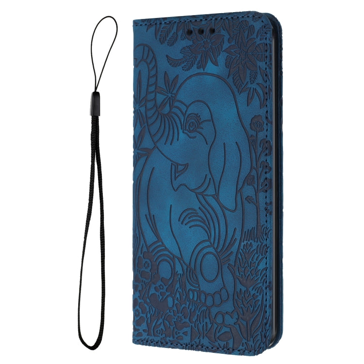 For iPhone 16 Plus Retro Elephant Embossed Leather Phone Case(Blue)