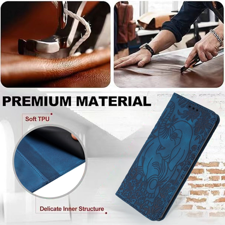 For iPhone 16 Plus Retro Elephant Embossed Leather Phone Case(Blue)
