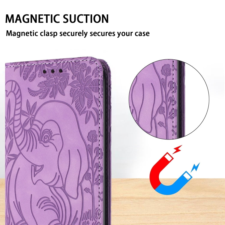 For iPhone 16 Retro Elephant Embossed Leather Phone Case(Purple)