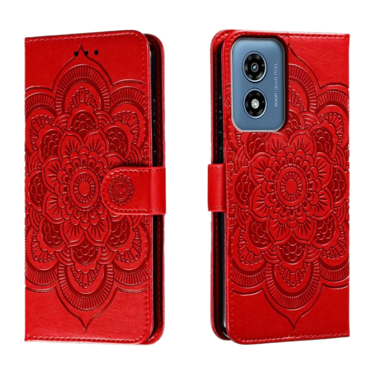 For Motorola Moto G Play 2024 Sun Mandala Embossing Pattern Phone Leather Case(Red)