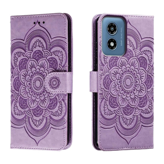 For Motorola Moto G Play 2024 Sun Mandala Embossing Pattern Phone Leather Case(Purple)