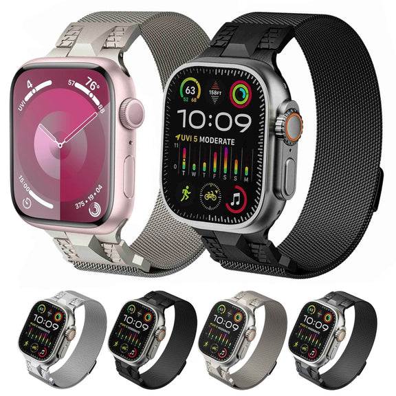 For Apple Watch SE 44mm Mecha Style Milanese Metal Watch Band(Titanium Silver)