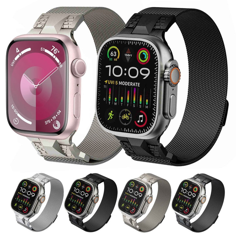 For Apple Watch SE 44mm Mecha Style Milanese Metal Watch Band(Titanium Silver)