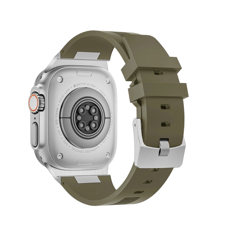 For Apple Watch Series 8 45mm Loners Liquid Silicone Watch Band(Silver Green)