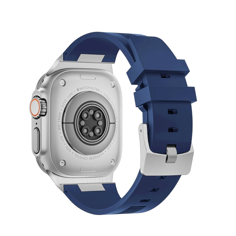 For Apple Watch Series 6 44mm Loners Liquid Silicone Watch Band(Silver Midnight Blue)
