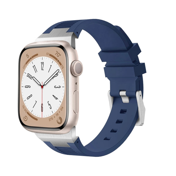 For Apple Watch Series 6 44mm Loners Liquid Silicone Watch Band(Silver Midnight Blue)