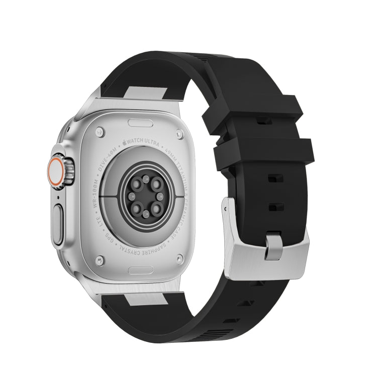 For Apple Watch Series 3 42mm Loners Liquid Silicone Watch Band(Silver Black)