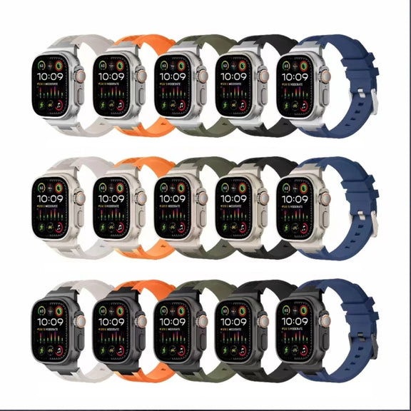 For Apple Watch Series 9 45mm Loners Liquid Silicone Watch Band(Black Orange)