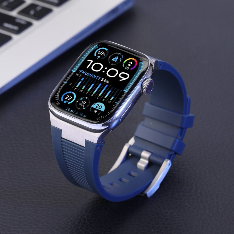 For Apple Watch 42mm Loners Liquid Silicone Watch Band(Silver Black)