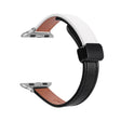 For Apple Watch 42mm Slim Magnetic Buckle Genuine Leather Watch Band(Plain Black Beige) - Watch Bands by PMC TechLife | Online Shopping South Africa | PMC TechLife