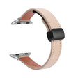 For Apple Watch 42mm Slim Magnetic Buckle Genuine Leather Watch Band(Plain Apricot) - Watch Bands by PMC TechLife | Online Shopping South Africa | PMC TechLife