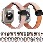 For Apple Watch SE 40mm Slim Magnetic Buckle Genuine Leather Watch Band(Plain Black)