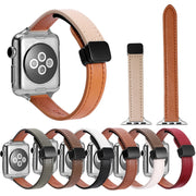 For Apple Watch 42mm Slim Magnetic Buckle Genuine Leather Watch Band(Plain Brown)