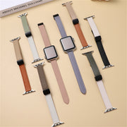 For Apple Watch Series 5 44mm Slim Magnetic Buckle Genuine Leather Watch Band(Plain Grey)