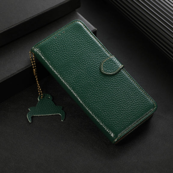 For OnePlus 13 Genuine Leather Litchi Texture RFID Leather Phone Case(Green)