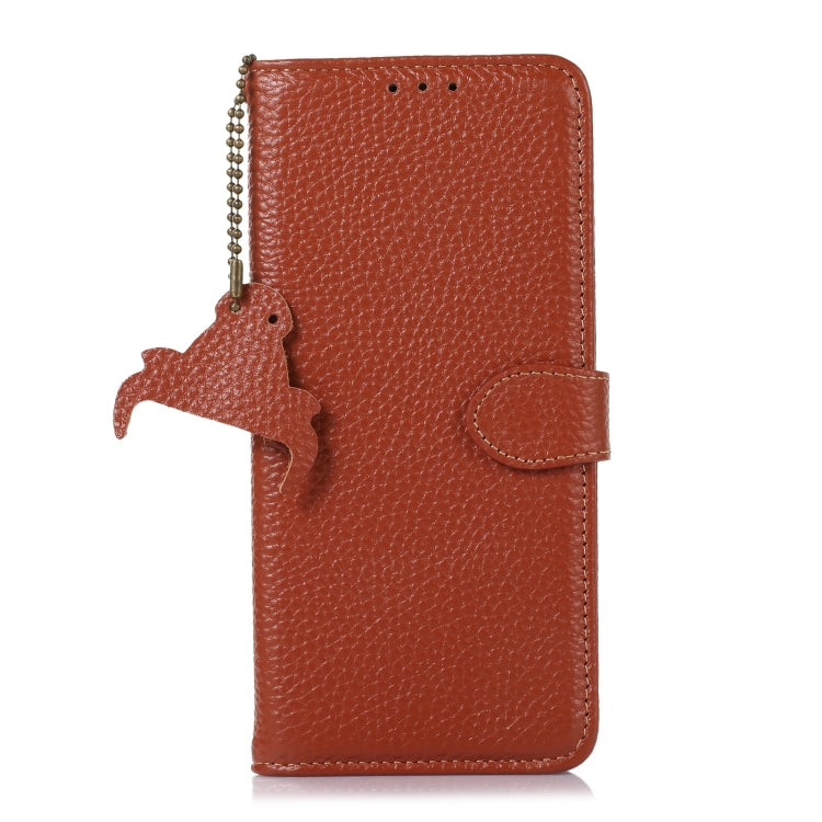 For OnePlus 13 Genuine Leather Litchi Texture RFID Leather Phone Case(Coffee)