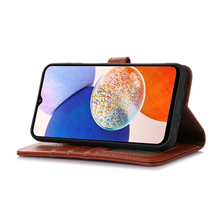 For OnePlus 13 Genuine Leather Litchi Texture RFID Leather Phone Case(Coffee)