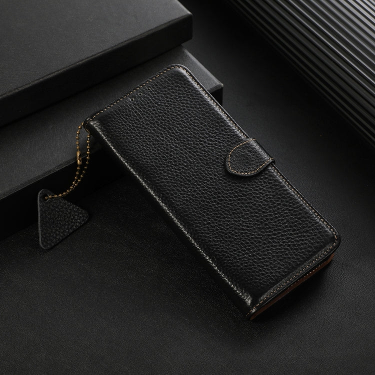 For OnePlus 13 Genuine Leather Litchi Texture RFID Leather Phone Case(Black)