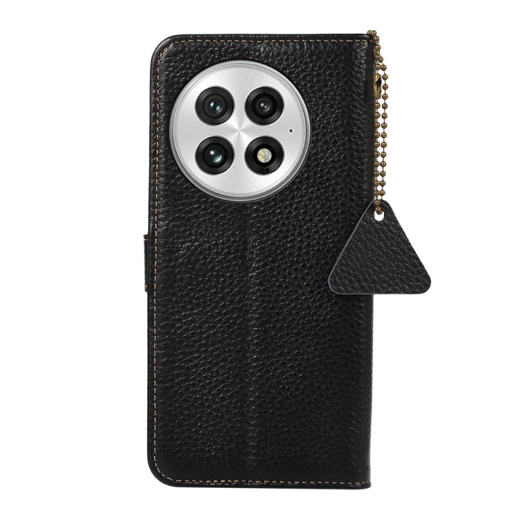 For OnePlus 13 Genuine Leather Litchi Texture RFID Leather Phone Case(Black)