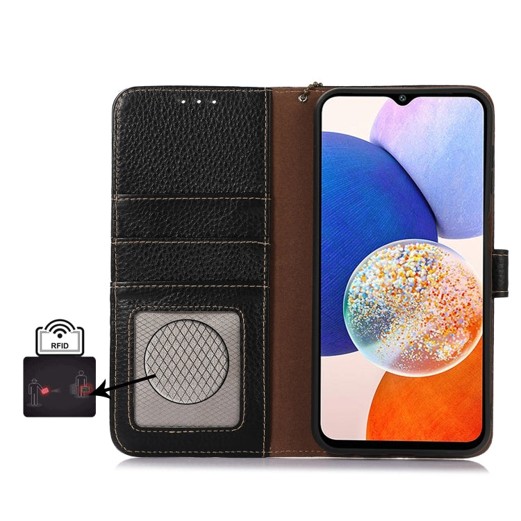For OnePlus 13 Genuine Leather Litchi Texture RFID Leather Phone Case(Black)