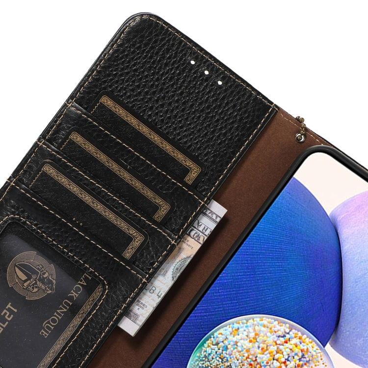 For OnePlus 13 Genuine Leather Litchi Texture RFID Leather Phone Case(Black)