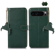 For Google Pixel 10 Pro / 9 Pro Genuine Leather Litchi Texture RFID Leather Phone Case(Green)