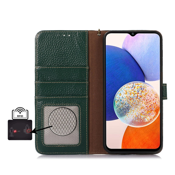 For Google Pixel 10 Pro / 9 Pro Genuine Leather Litchi Texture RFID Leather Phone Case(Green)