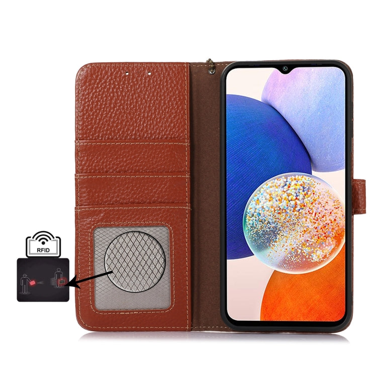 For Google Pixel 9a Genuine Leather Litchi Texture RFID Leather Phone Case(Coffee)