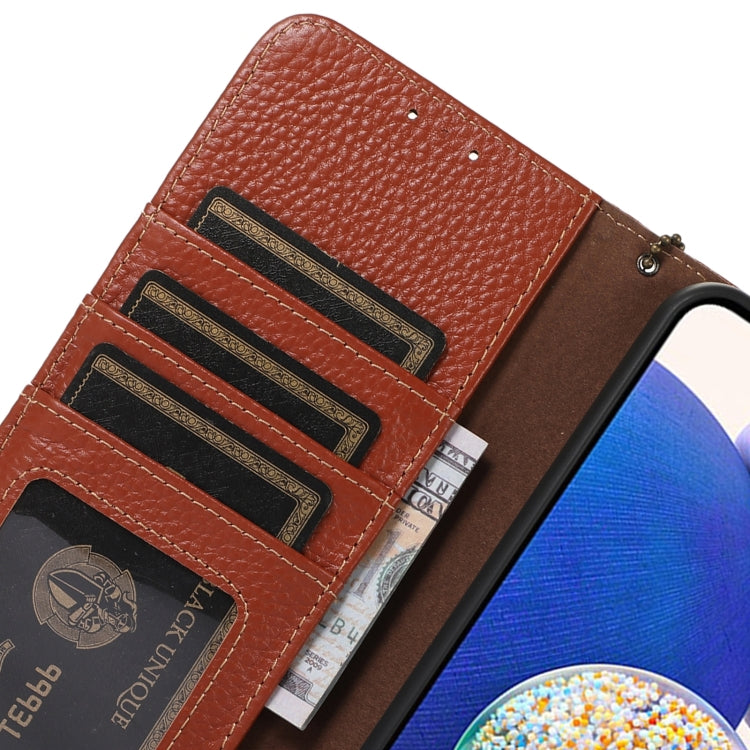 For Google Pixel 9a Genuine Leather Litchi Texture RFID Leather Phone Case(Coffee)