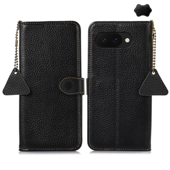 For Google Pixel 9a Genuine Leather Litchi Texture RFID Leather Phone Case(Black)