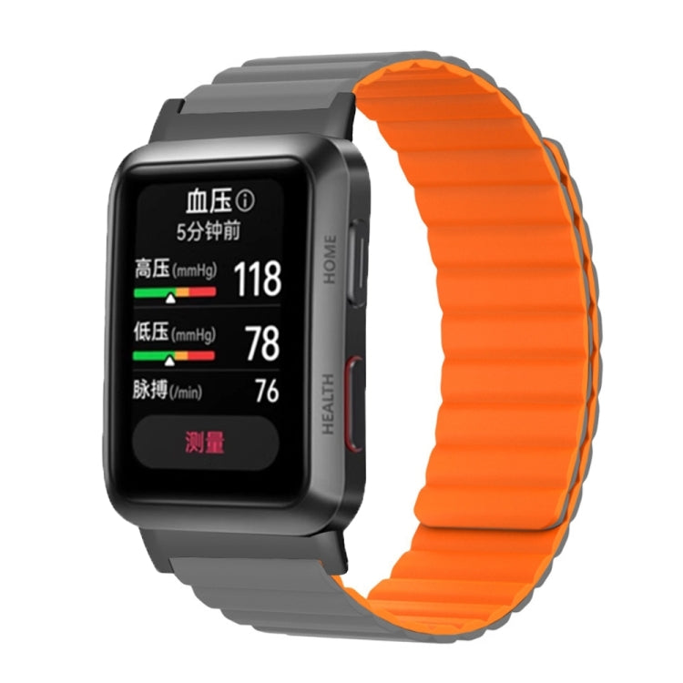 For Huawei Watch D Magnetic Silicone Watch Band(Grey Orange)