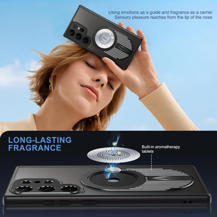 For Samsung Galaxy S25 Ultra 5G Heat Dissipation Aromatherapy MagSafe Holder Phone Case(Black)