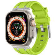 For Apple Watch Ultra 2 49mm Stone Grain Liquid Silicone Watch Band(Silver Green)