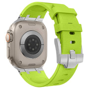 For Apple Watch Ultra 2 49mm Stone Grain Liquid Silicone Watch Band(Silver Green)