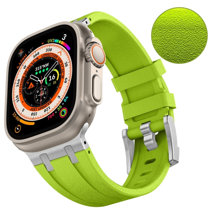 For Apple Watch Ultra 2 49mm Stone Grain Liquid Silicone Watch Band(Silver Green)