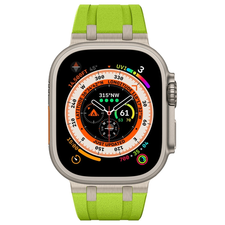 For Apple Watch Series 9 45mm Stone Grain Liquid Silicone Watch Band(Titanium Green)