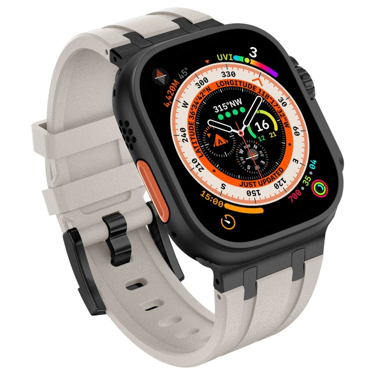 For Apple Watch SE 2022 44mm Stone Grain Liquid Silicone Watch Band(Black Starlight)